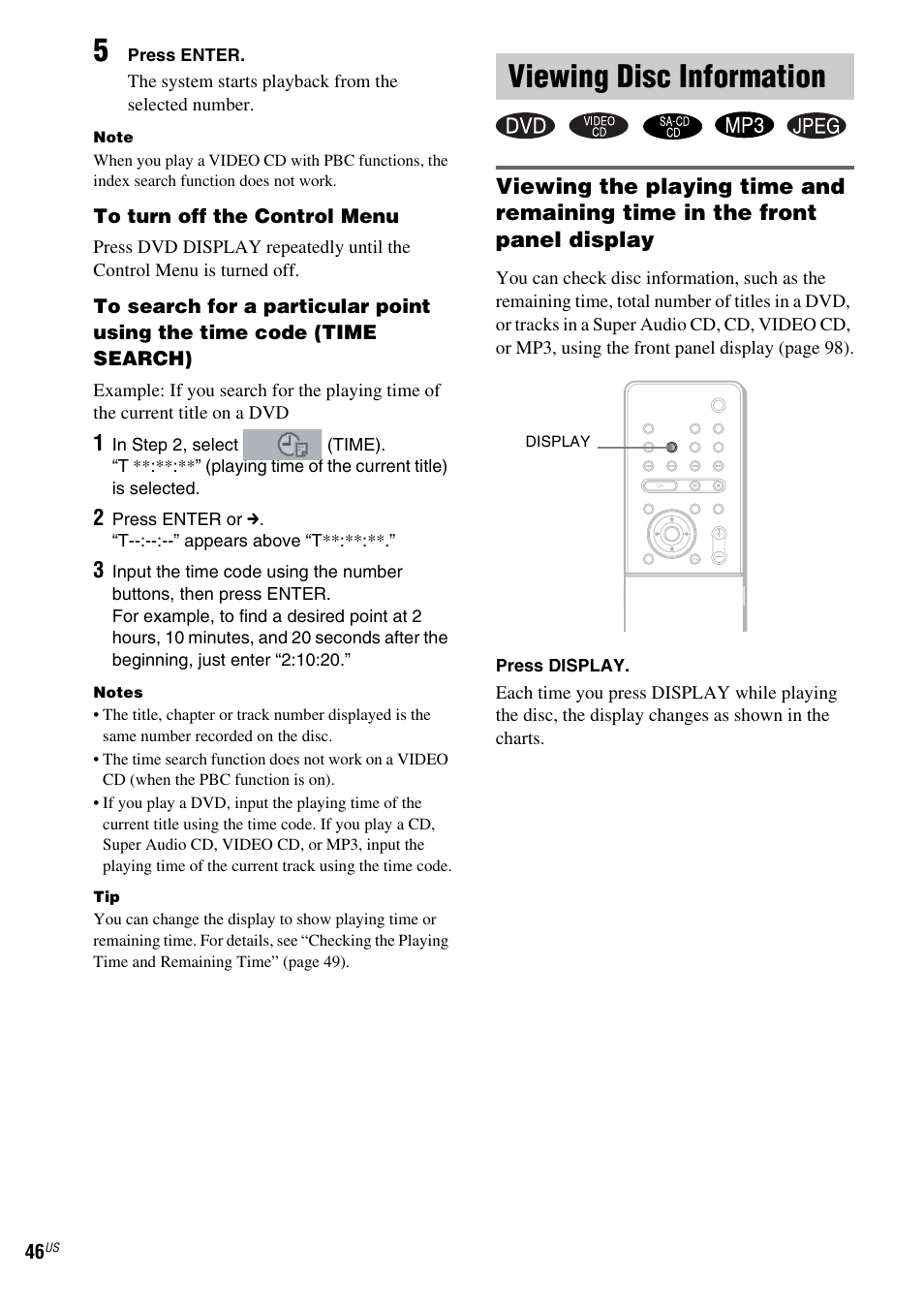 Viewing disc information | Sony FR8/FR9 User Manual | Page 46 / 108