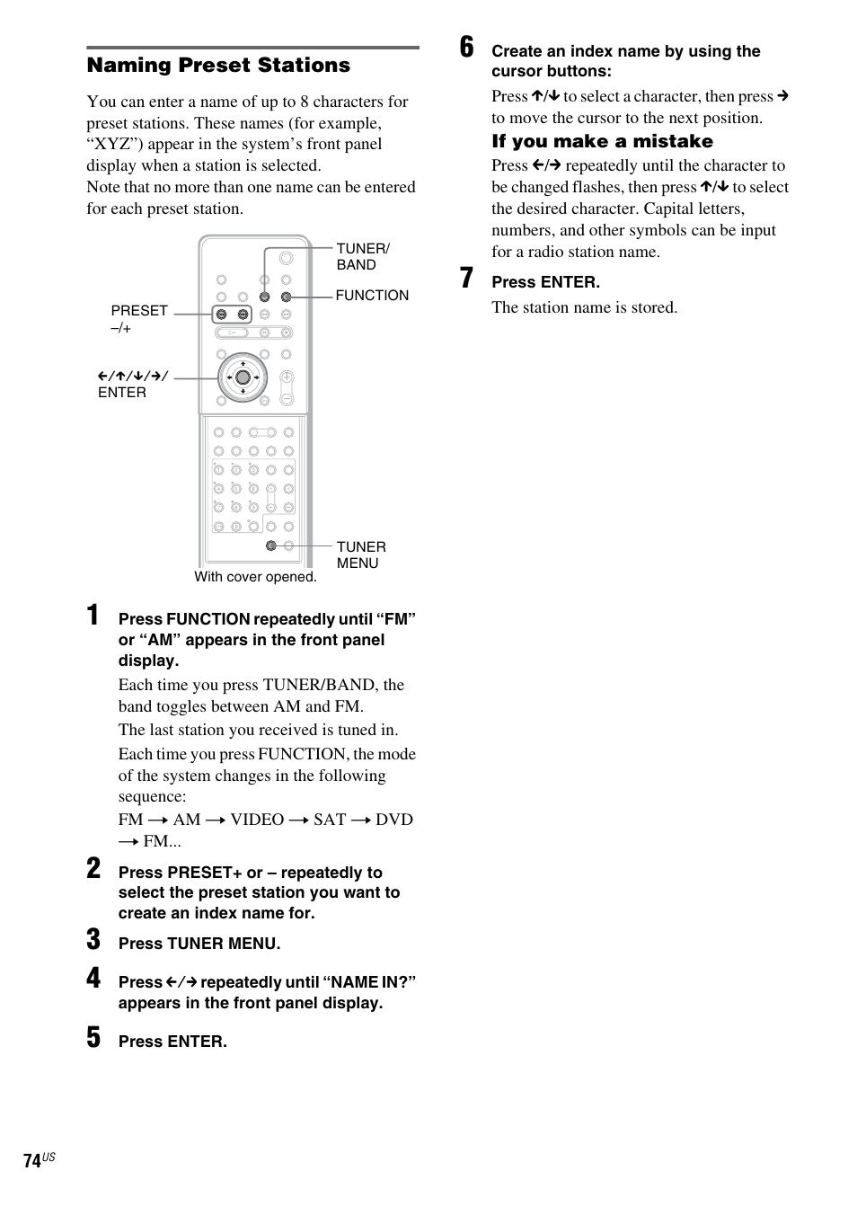 Naming preset stations | Sony FR8/FR9 User Manual | Page 74 / 108