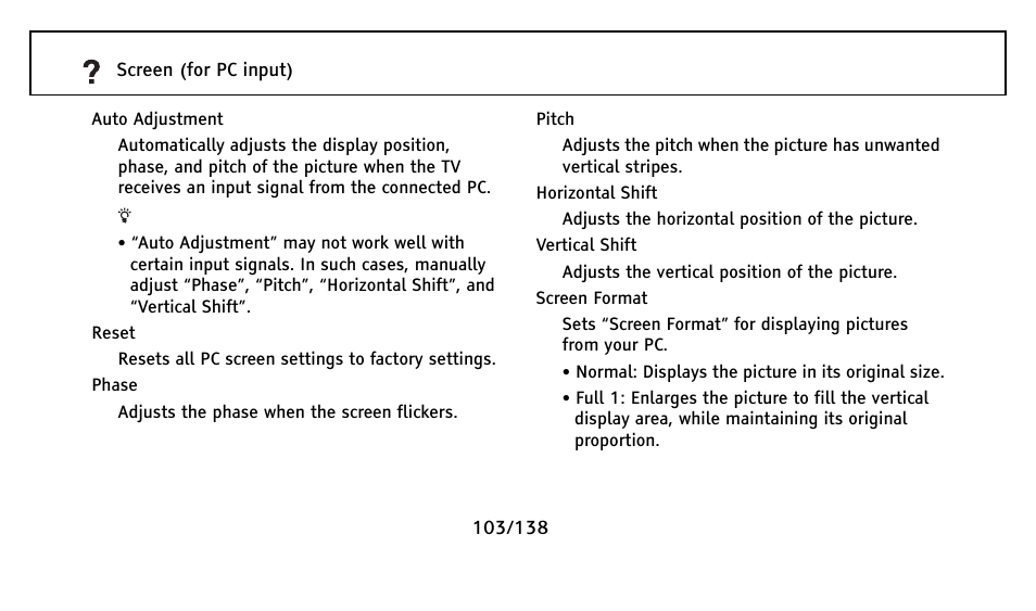 Auto adjustment | Sony Universal Remote User Manual | Page 103 / 138