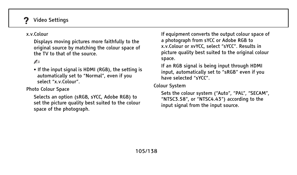 X.v.colour | Sony Universal Remote User Manual | Page 105 / 138