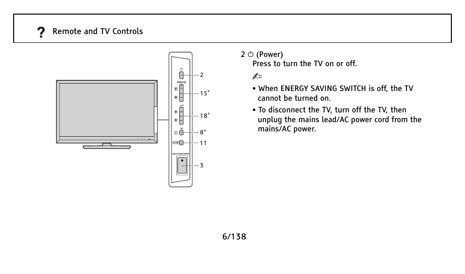 6/138 remote and tv controls | Sony Universal Remote User Manual | Page 6 / 138