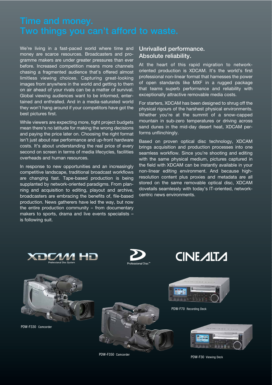 Unrivalled performance. absolute reliability | Sony XDCAMTM User Manual | Page 2 / 20