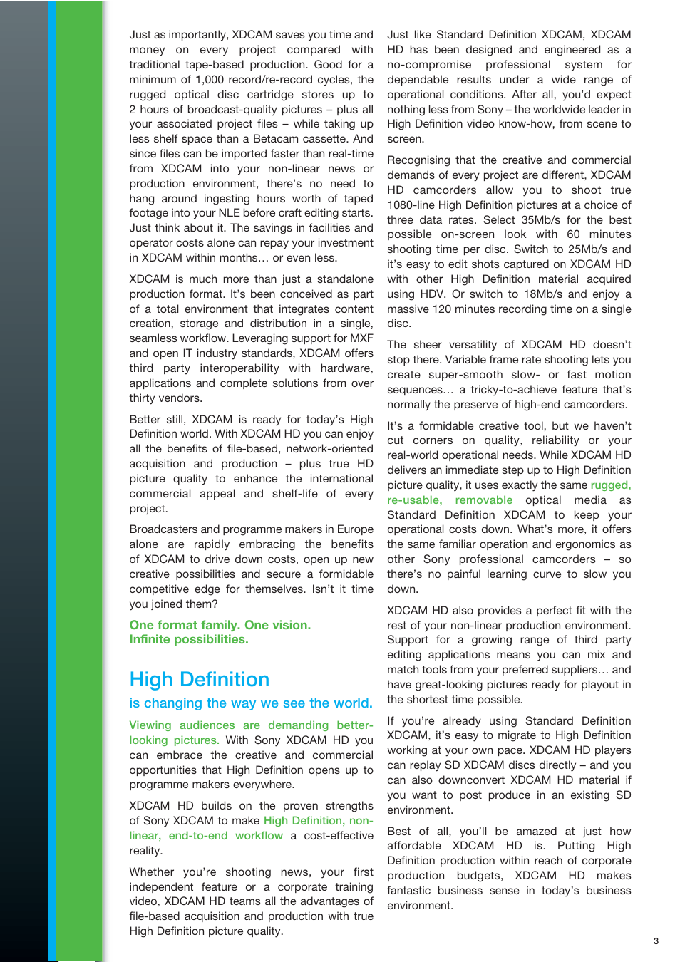 High definition | Sony XDCAMTM User Manual | Page 3 / 20