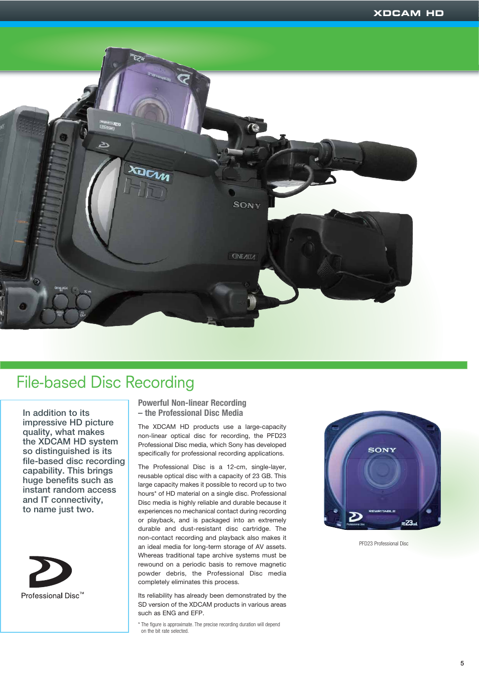 File-based disc recording | Sony XDCAMTM User Manual | Page 5 / 20