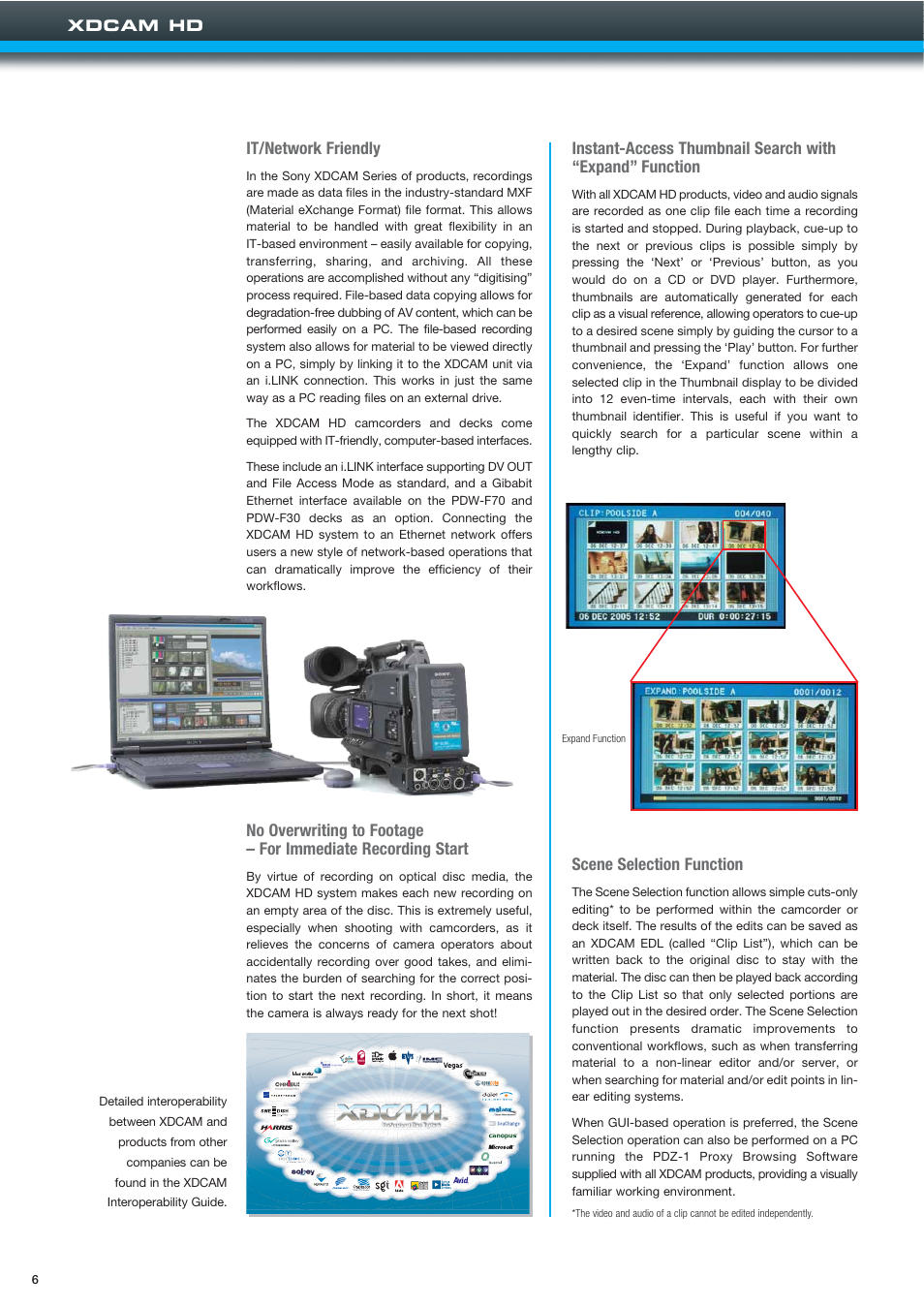 It/network friendly, Scene selection function | Sony XDCAMTM User Manual | Page 6 / 20