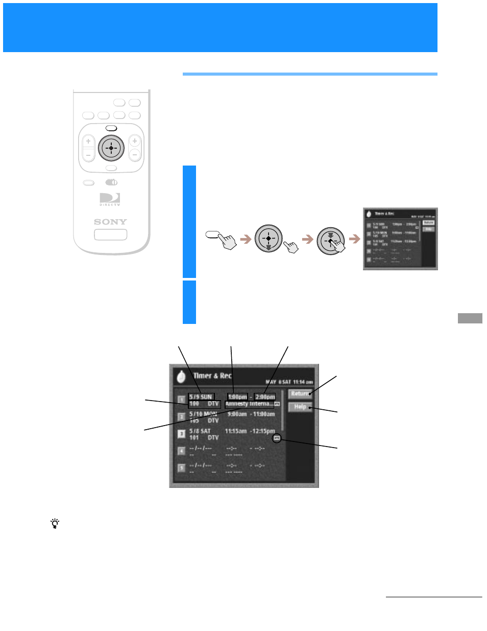 Using the timer & rec feature, Continued | Sony SAT-A55 User Manual | Page 61 / 80