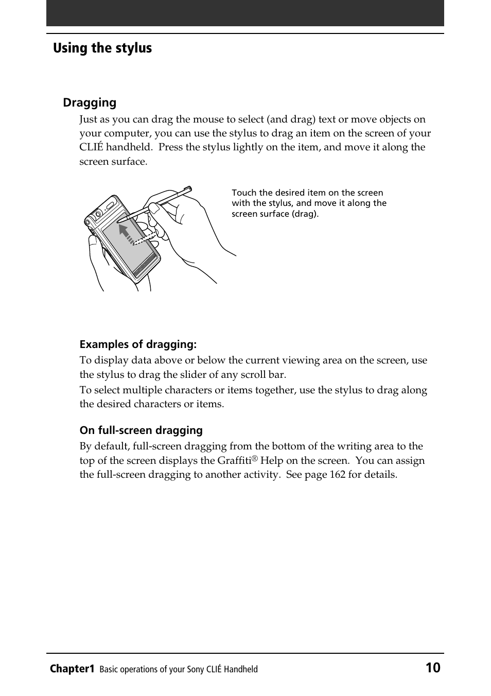 10 using the stylus | Sony PEG-NR70V/U User Manual | Page 10 / 224