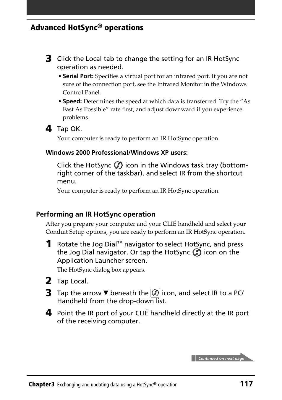 117 advanced hotsync, Operations | Sony PEG-NR70V/U User Manual | Page 117 / 224