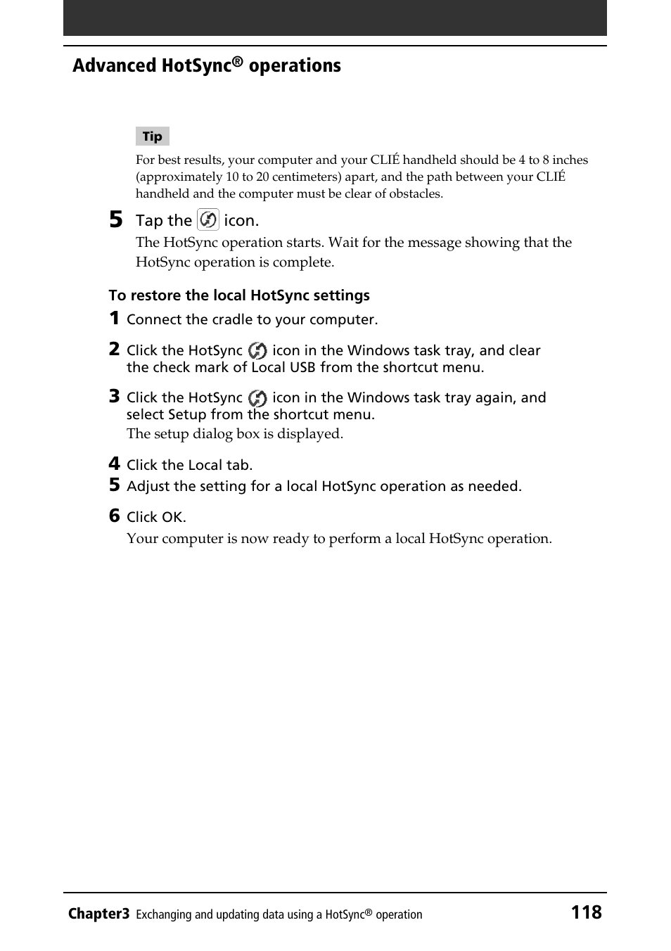 118 advanced hotsync, Operations | Sony PEG-NR70V/U User Manual | Page 118 / 224