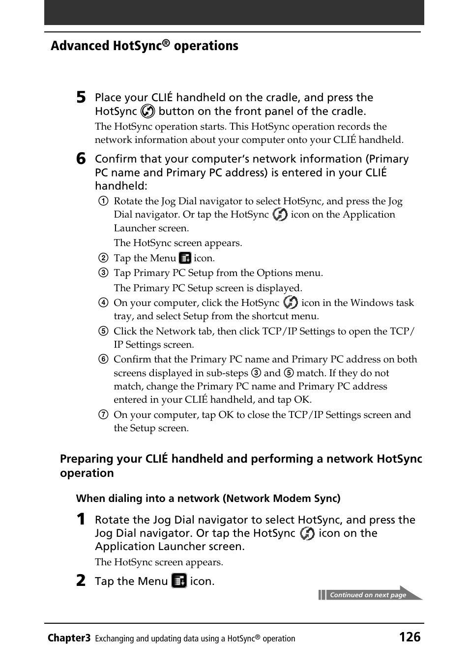 126 advanced hotsync, Operations | Sony PEG-NR70V/U User Manual | Page 126 / 224