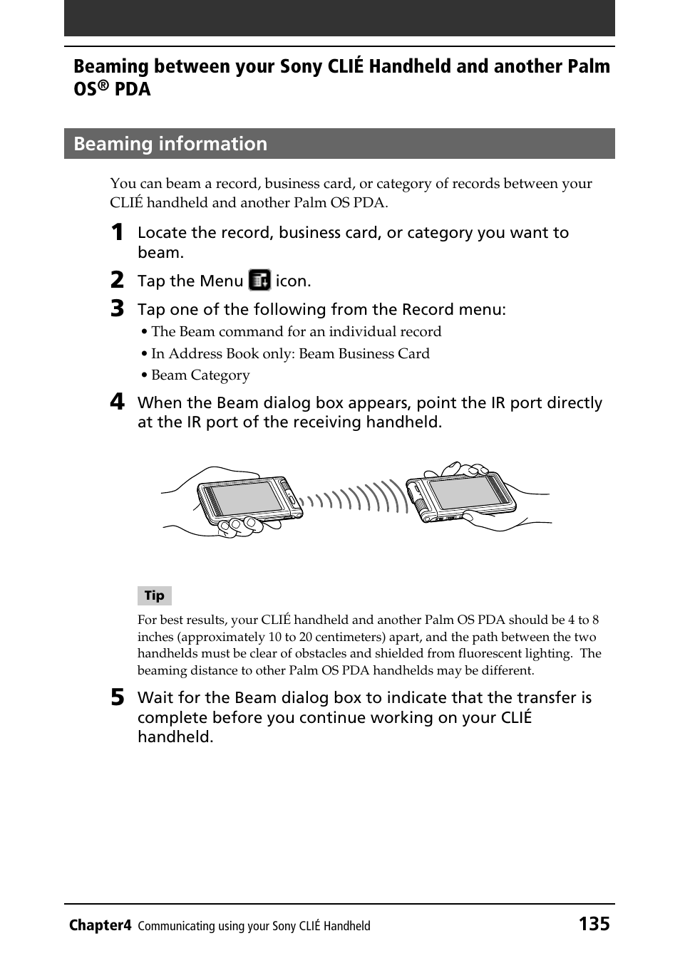 Beaming information | Sony PEG-NR70V/U User Manual | Page 135 / 224