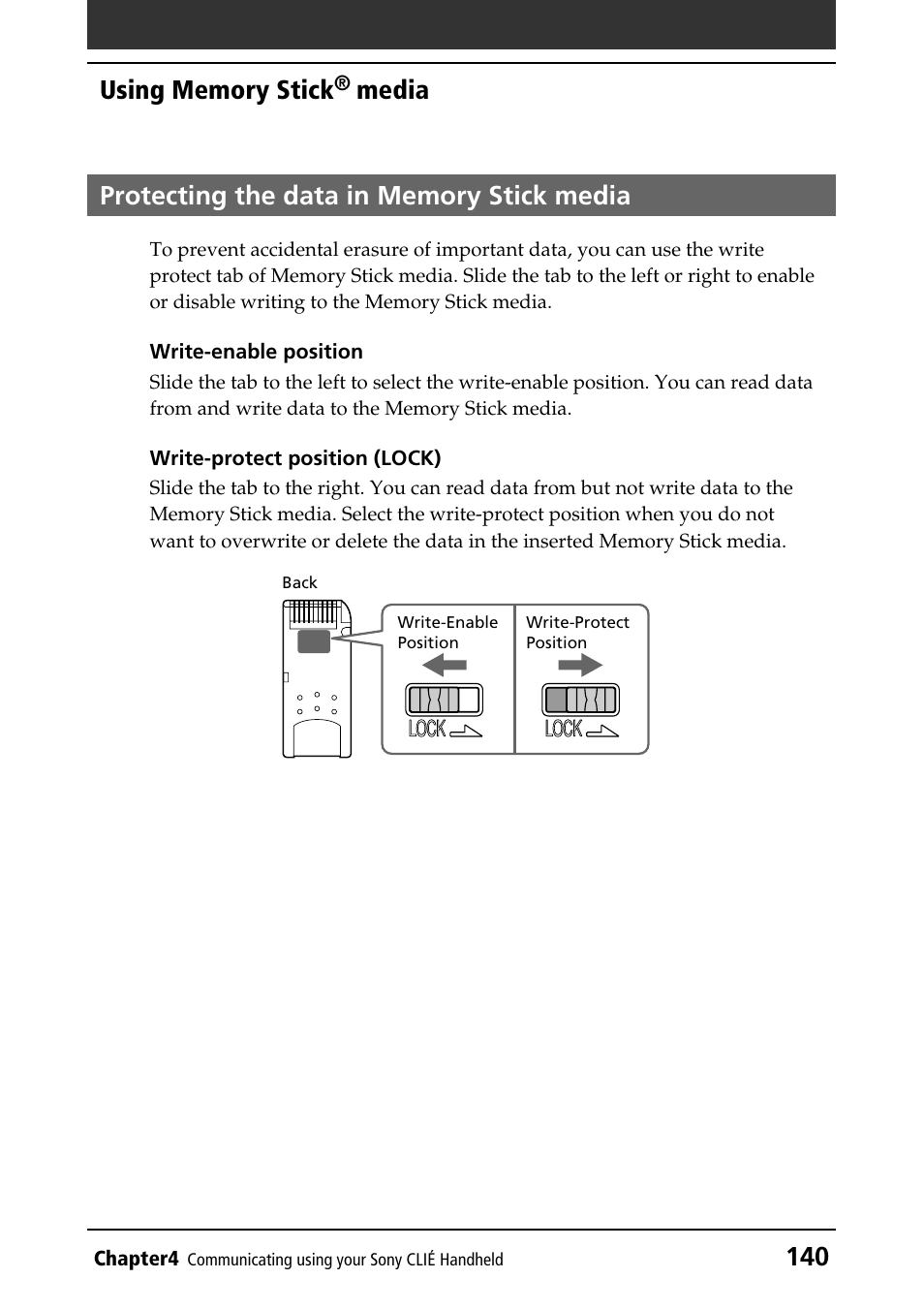 Protecting the data in memory stick media | Sony PEG-NR70V/U User Manual | Page 140 / 224