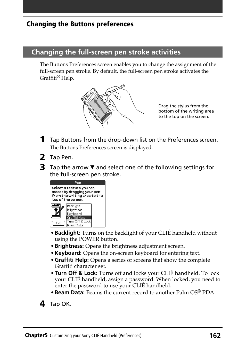 Changing the full-screen pen stroke activities | Sony PEG-NR70V/U User Manual | Page 162 / 224