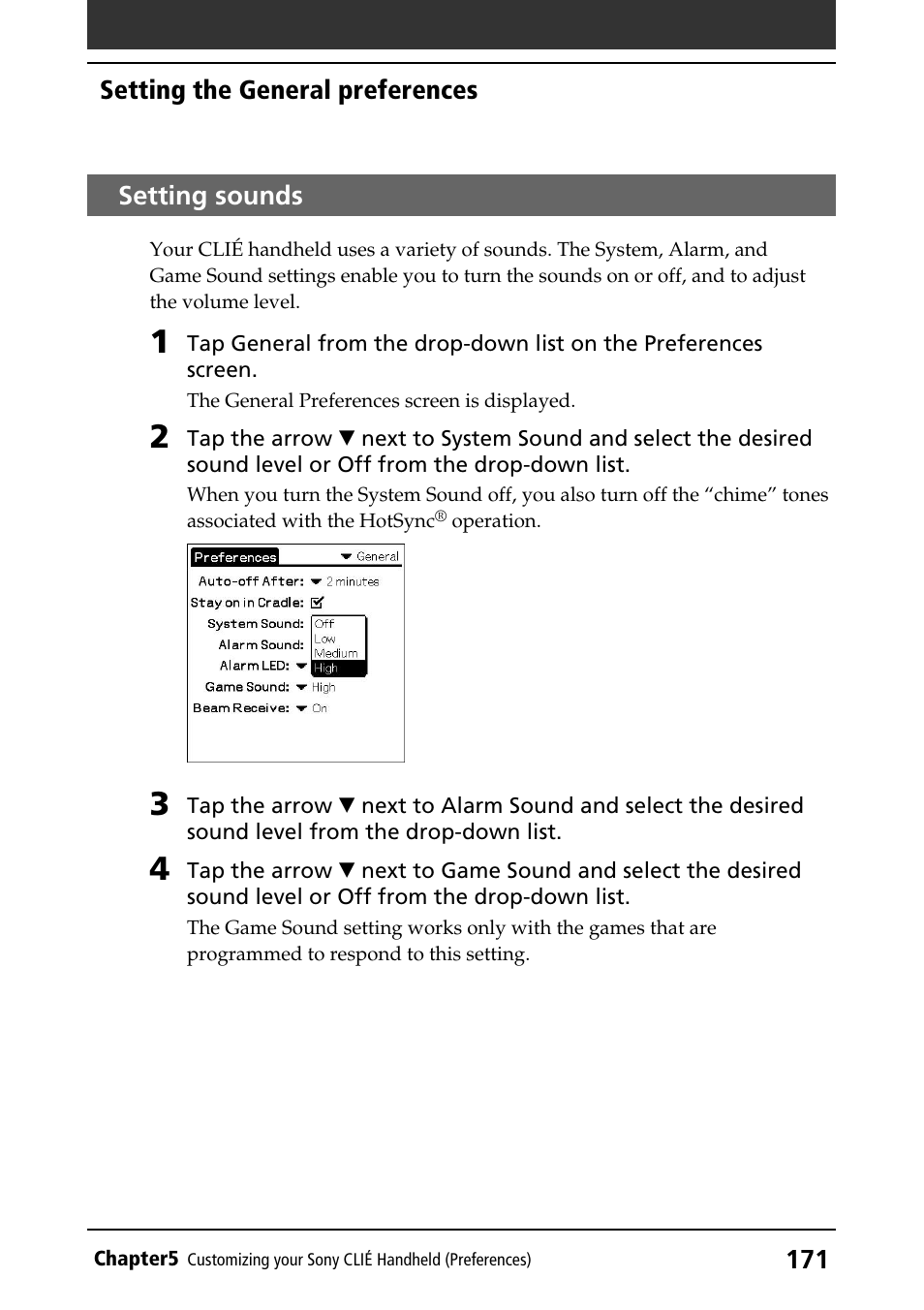 Setting sounds | Sony PEG-NR70V/U User Manual | Page 171 / 224