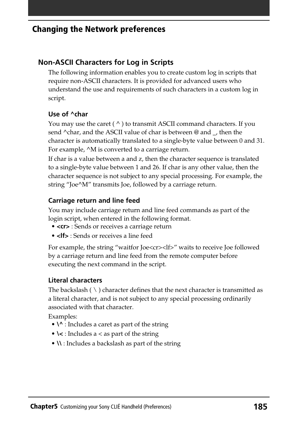 Changing the network preferences | Sony PEG-NR70V/U User Manual | Page 185 / 224