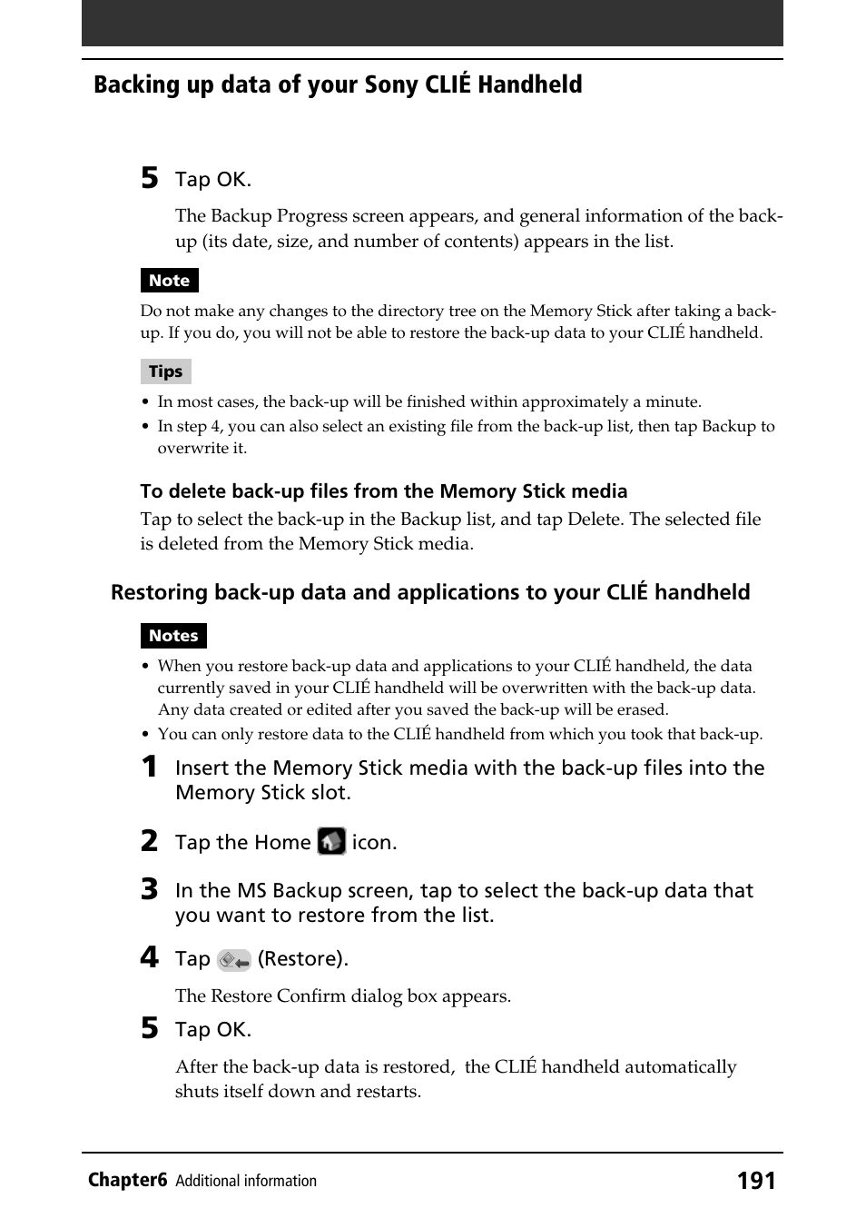 Backing up data of your sony clié handheld | Sony PEG-NR70V/U User Manual | Page 191 / 224