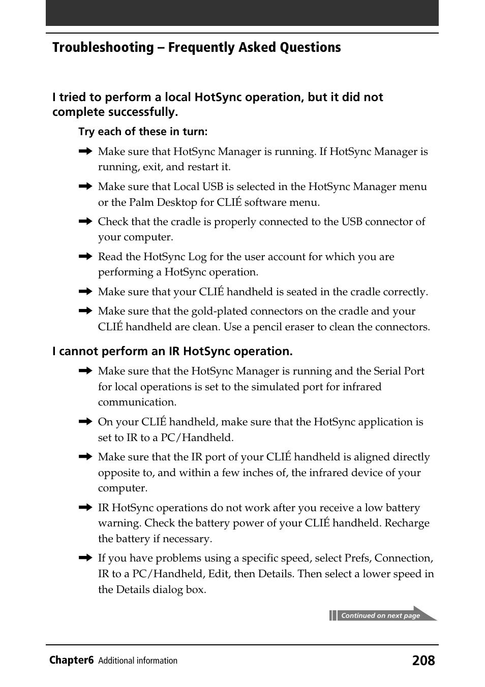 Troubleshooting – frequently asked questions | Sony PEG-NR70V/U User Manual | Page 208 / 224