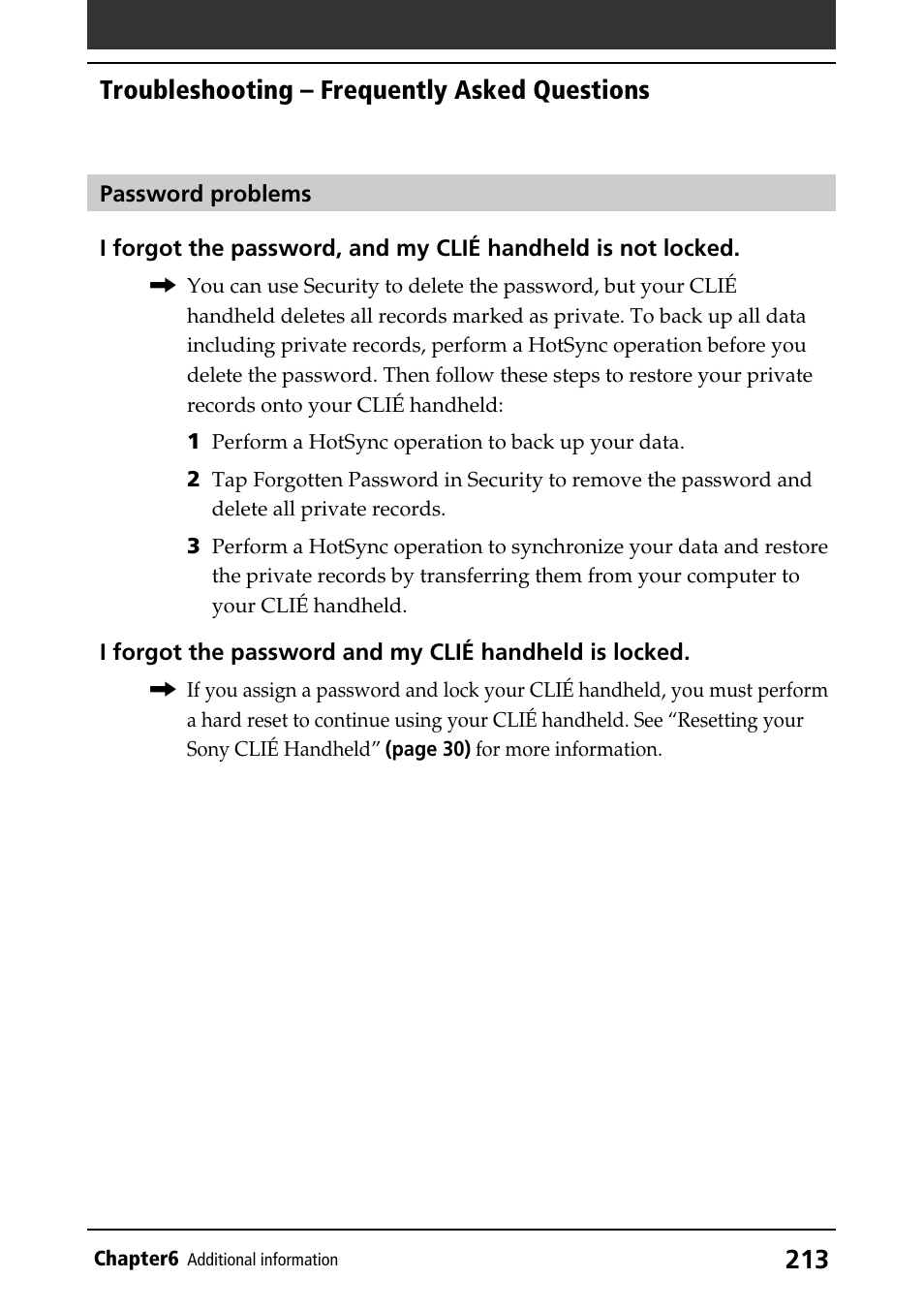 Troubleshooting – frequently asked questions | Sony PEG-NR70V/U User Manual | Page 213 / 224