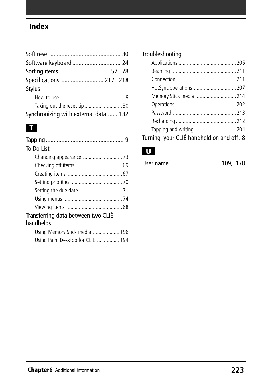 Index | Sony PEG-NR70V/U User Manual | Page 223 / 224