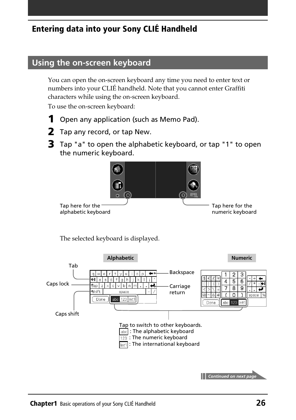 Using the on-screen keyboard | Sony PEG-NR70V/U User Manual | Page 26 / 224