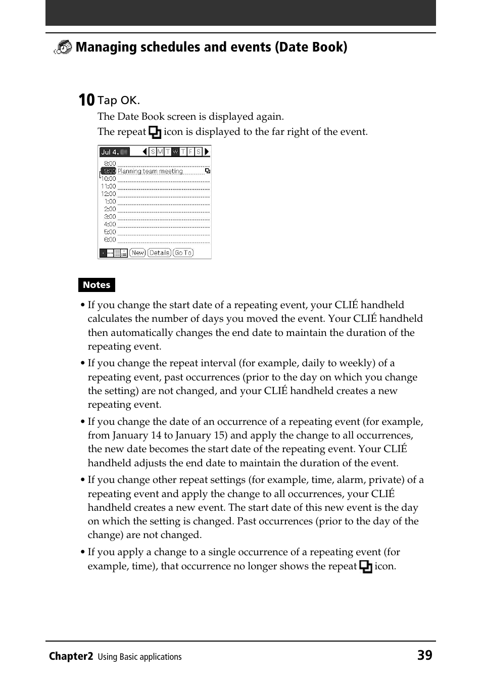 39 managing schedules and events (date book) | Sony PEG-NR70V/U User Manual | Page 39 / 224