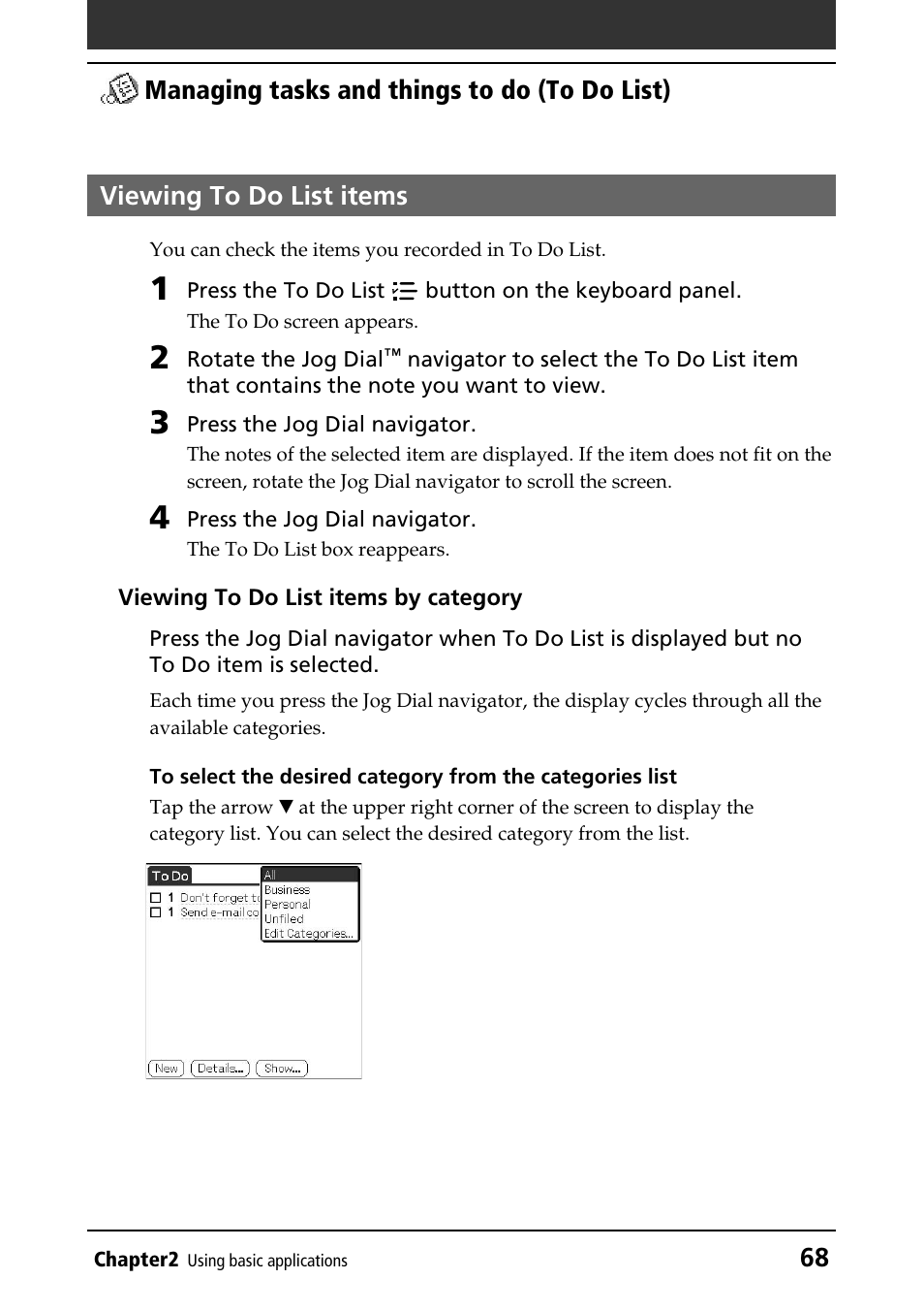 Viewing to do list items | Sony PEG-NR70V/U User Manual | Page 68 / 224