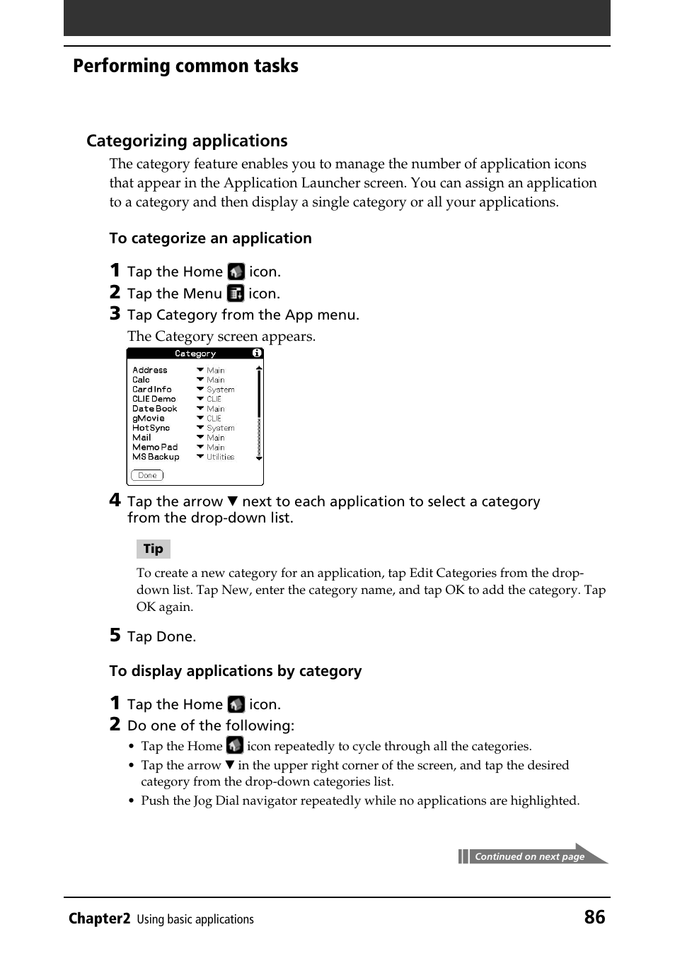 86 performing common tasks | Sony PEG-NR70V/U User Manual | Page 86 / 224