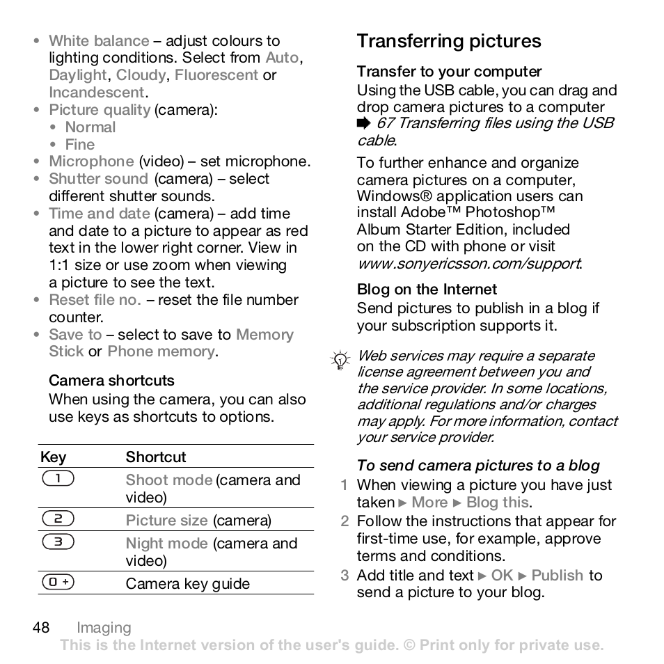 Transferring pictures | Sony Z610i User Manual | Page 48 / 96