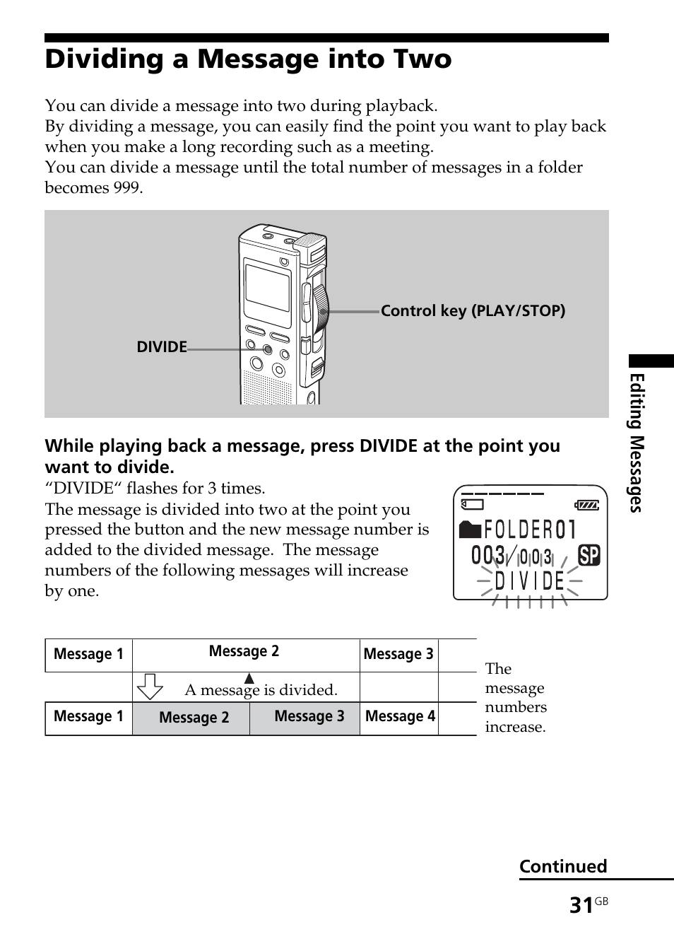 Dividing a message into two | Sony ICD-BM1AVTP User Manual | Page 31 / 80