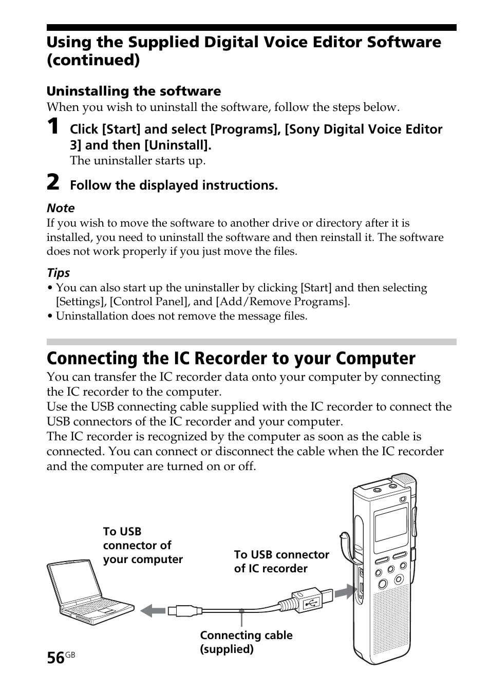 Connecting the ic recorder to your computer | Sony ICD-BM1AVTP User Manual | Page 56 / 80