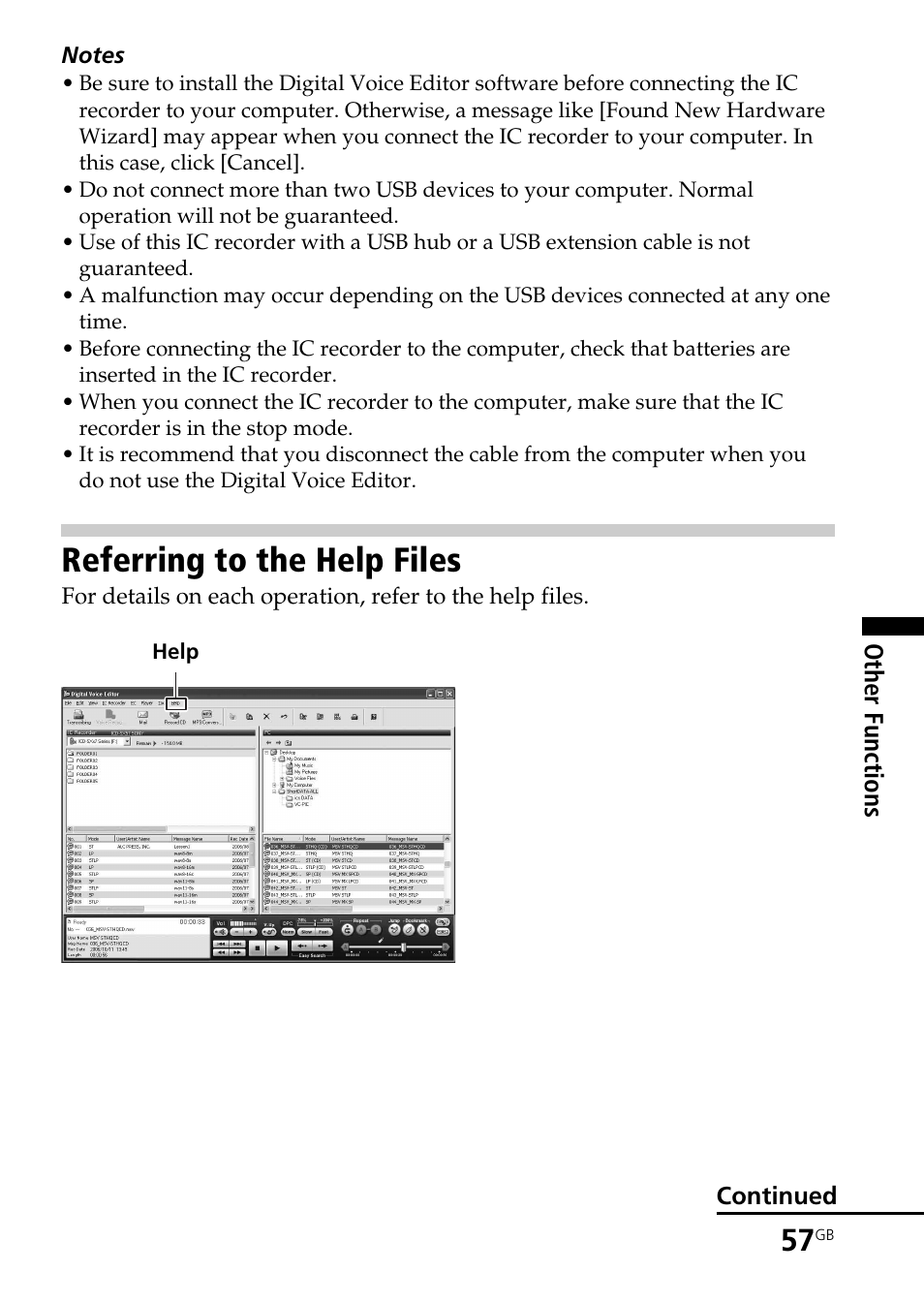 Referring to the help files | Sony ICD-BM1AVTP User Manual | Page 57 / 80