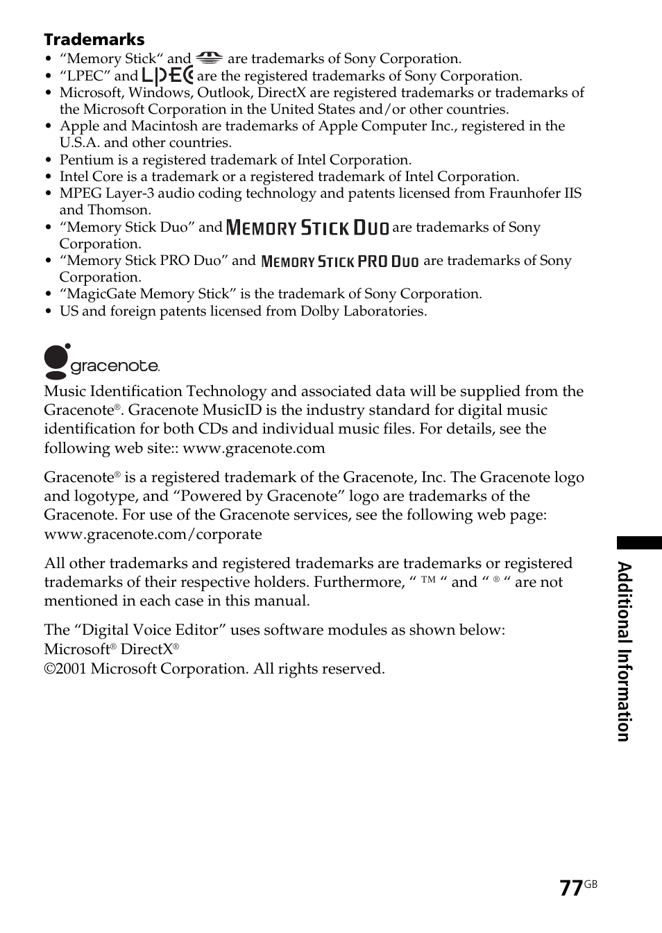 Additional information | Sony ICD-BM1AVTP User Manual | Page 77 / 80