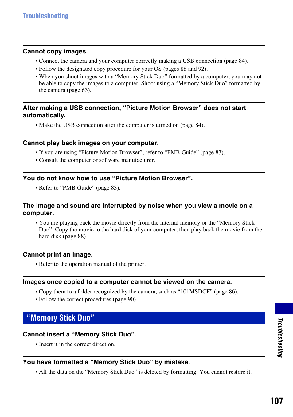 Memory stick duo | Sony Cyber-shot DSC-H10 User Manual | Page 107 / 123