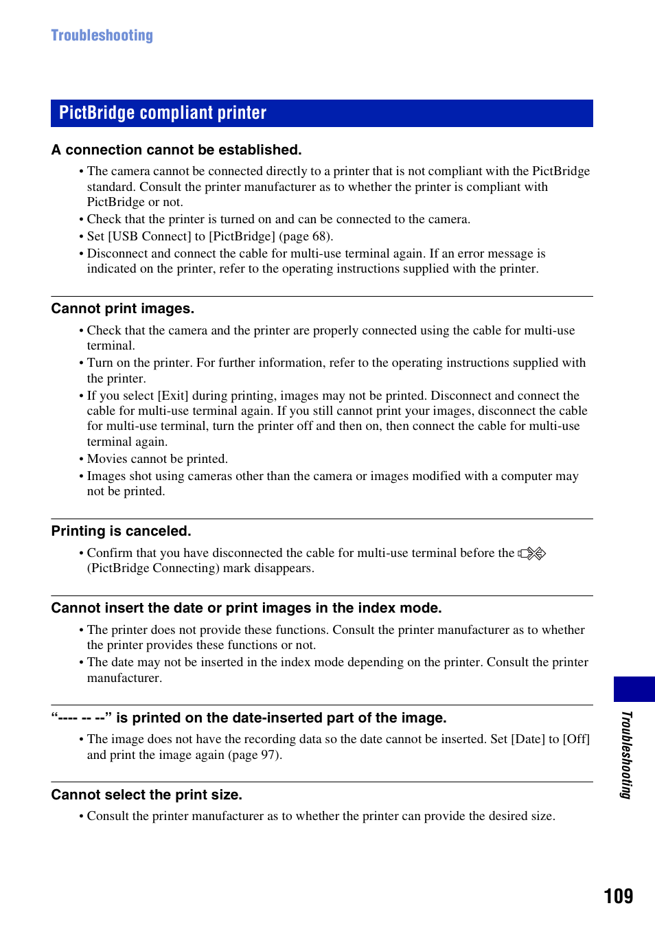 Pictbridge compliant printer | Sony Cyber-shot DSC-H10 User Manual | Page 109 / 123