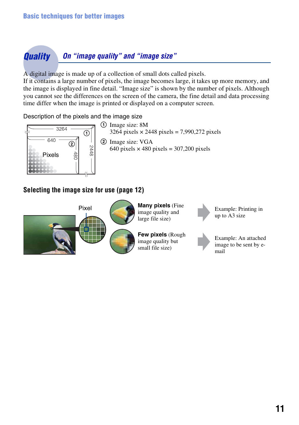 Quality, Quality – on “image quality” and “image size | Sony Cyber-shot DSC-H10 User Manual | Page 11 / 123