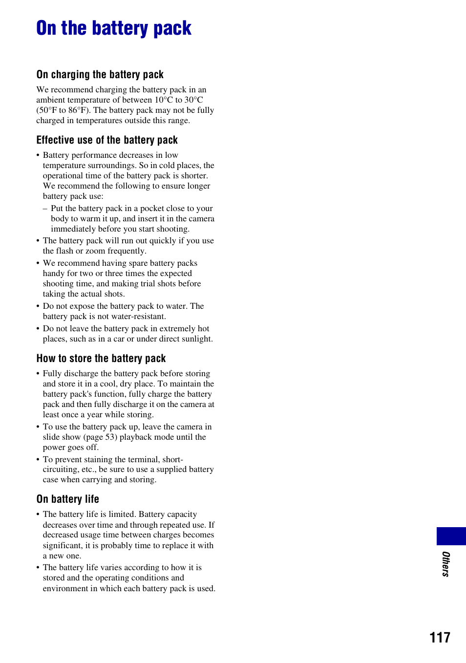 On the battery pack | Sony Cyber-shot DSC-H10 User Manual | Page 117 / 123