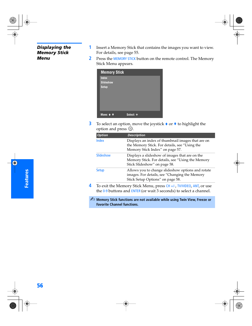 Displaying the memory stick menu | Sony WEGA KV-36XBR800 User Manual | Page 57 / 89