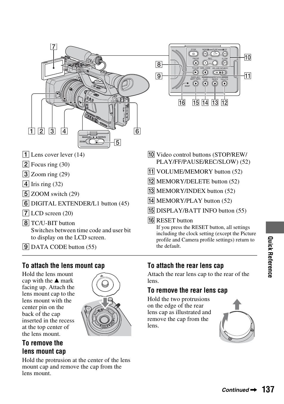 P. 137), P (1) (p. 137, P. 137) u | N (p. 137) | Sony HVR-Z7E User Manual | Page 137 / 146