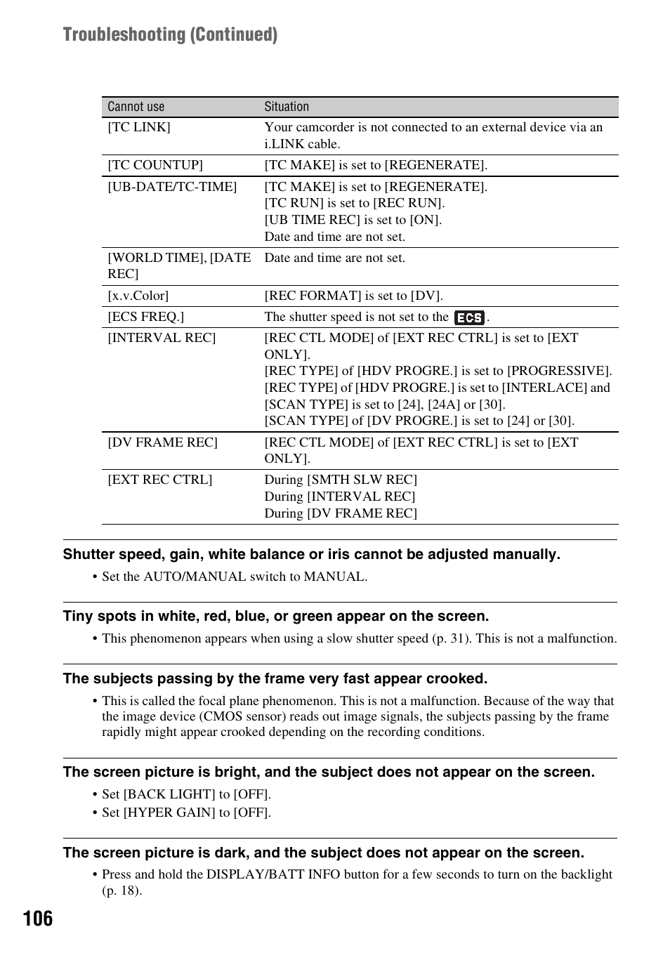 Troubleshooting (continued) | Sony 3-280-847-11(1) User Manual | Page 106 / 143