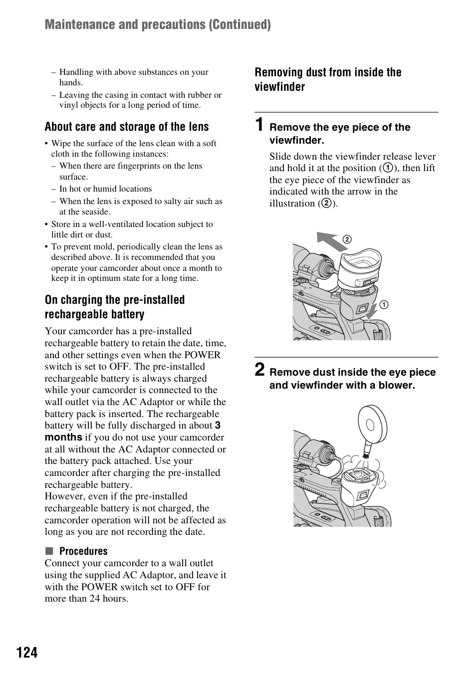 Maintenance and precautions (continued) | Sony 3-280-847-11(1) User Manual | Page 124 / 143