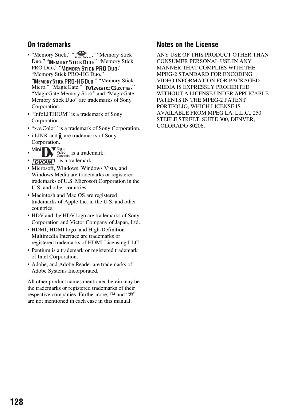 On trademarks | Sony 3-280-847-11(1) User Manual | Page 128 / 143