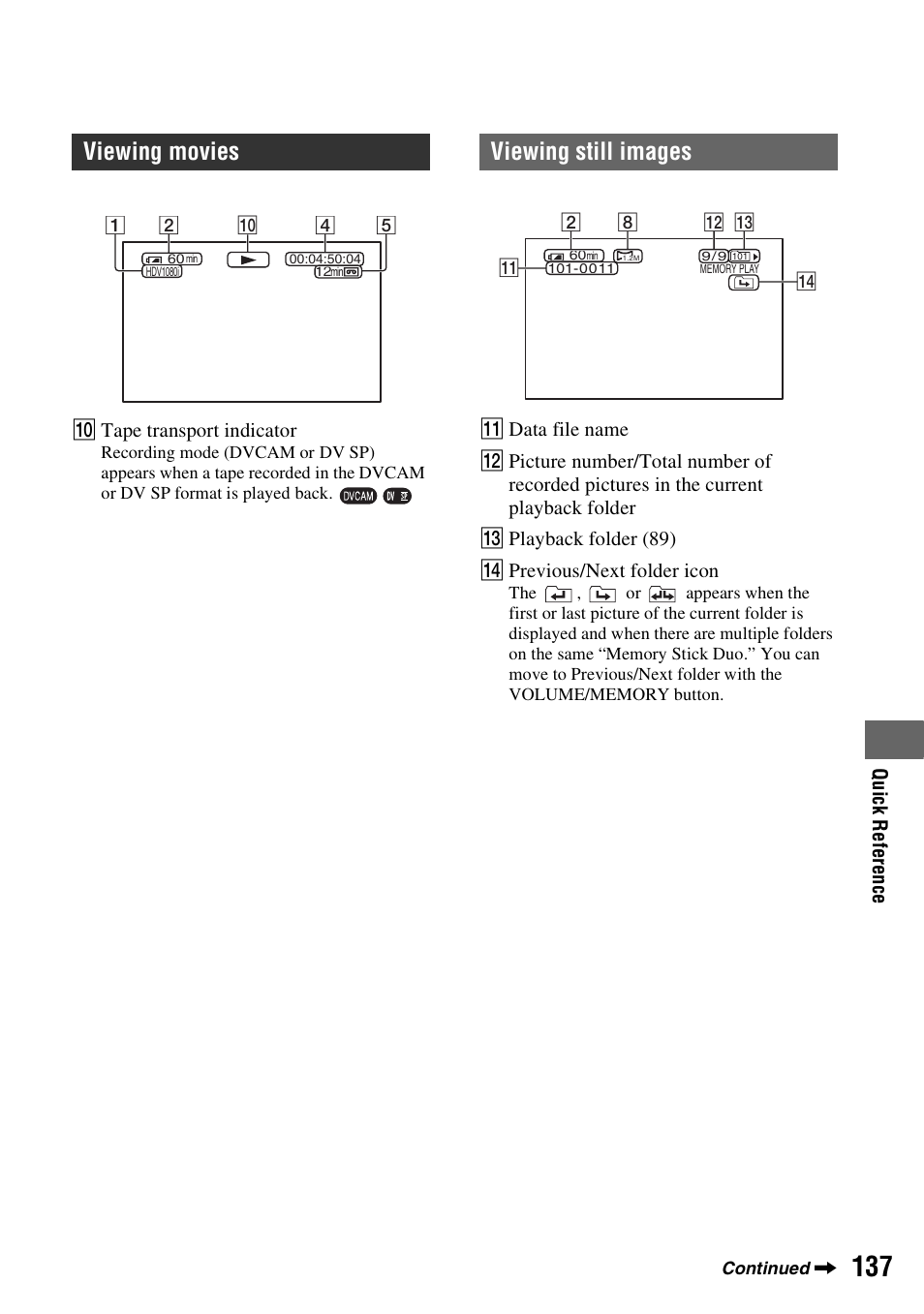 Viewing movies, Viewing still images | Sony 3-280-847-11(1) User Manual | Page 137 / 143