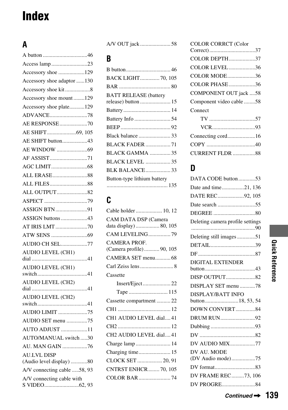 Index | Sony 3-280-847-11(1) User Manual | Page 139 / 143