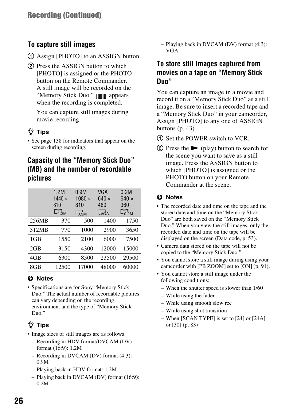 Recording (continued) | Sony 3-280-847-11(1) User Manual | Page 26 / 143