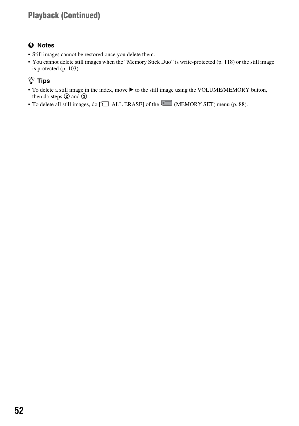 Playback ( continued) | Sony 3-280-847-11(1) User Manual | Page 52 / 143