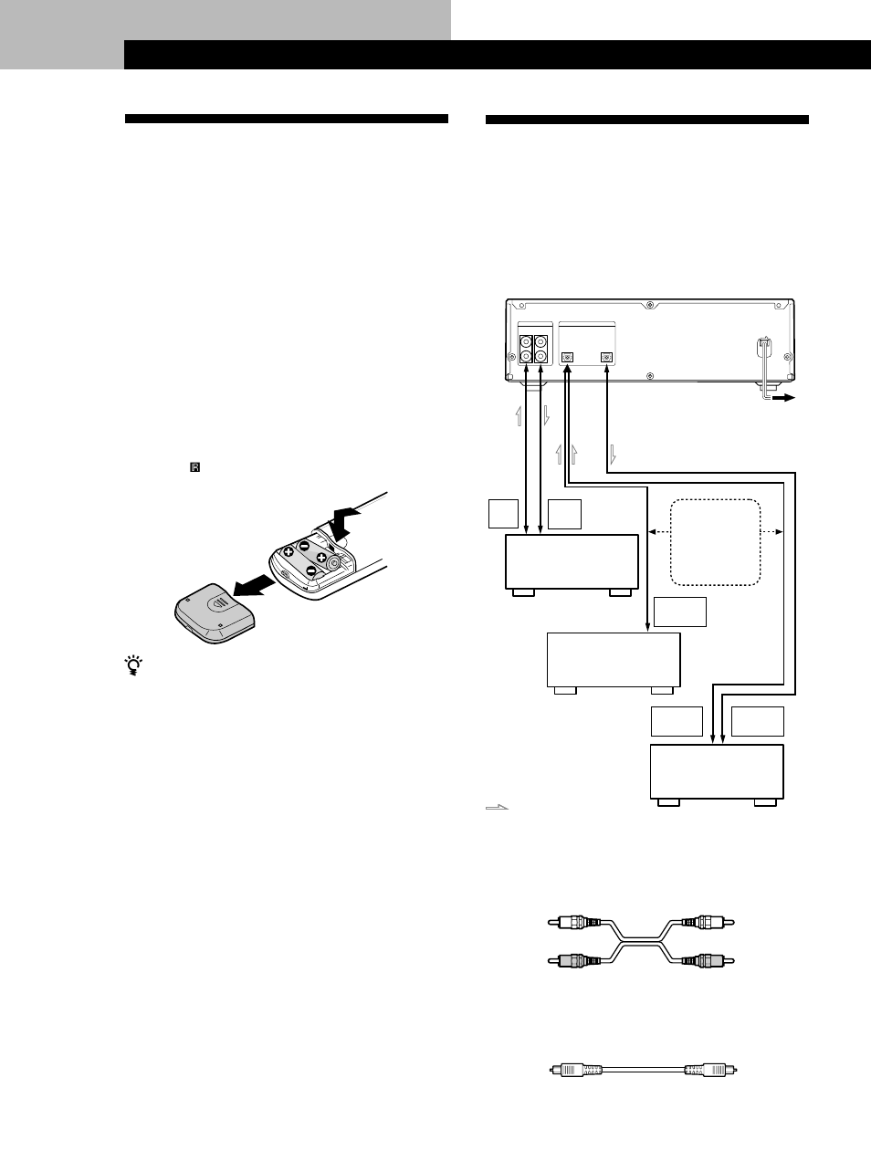 Déballage, Raccordement du système, Préparatifs 4 | Préparatifs, Mise en place des piles dans la télécommande, Aperçu | Sony MINIDISC DECK MDS-S38 User Manual | Page 40 / 112