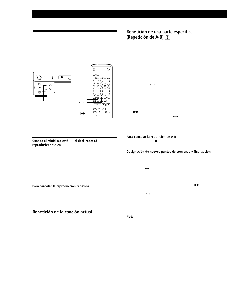 Reproducción repetida de canciones, Reproducción de minidiscos 20, Repetición de la canción actual | Sony MINIDISC DECK MDS-S38 User Manual | Page 92 / 112