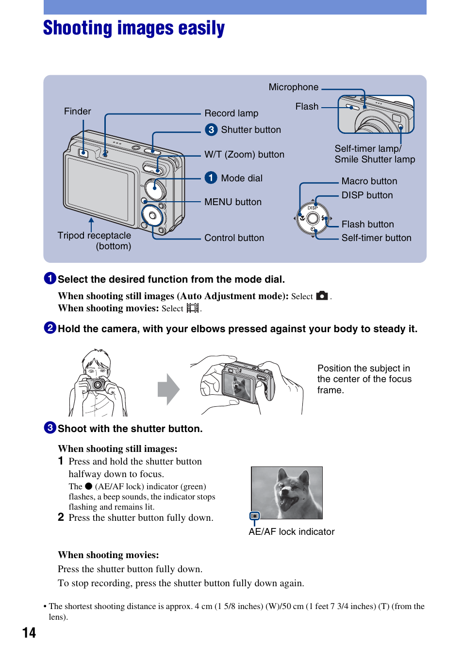 Shooting images easily | Sony Cyber-shot 3-700-781-61(1) User Manual | Page 14 / 72