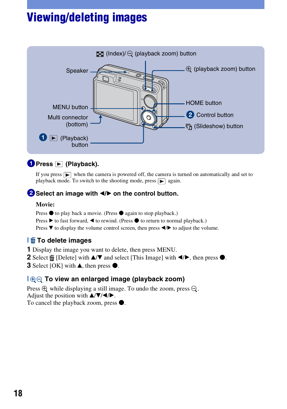 Viewing/deleting images | Sony Cyber-shot 3-700-781-61(1) User Manual | Page 18 / 72