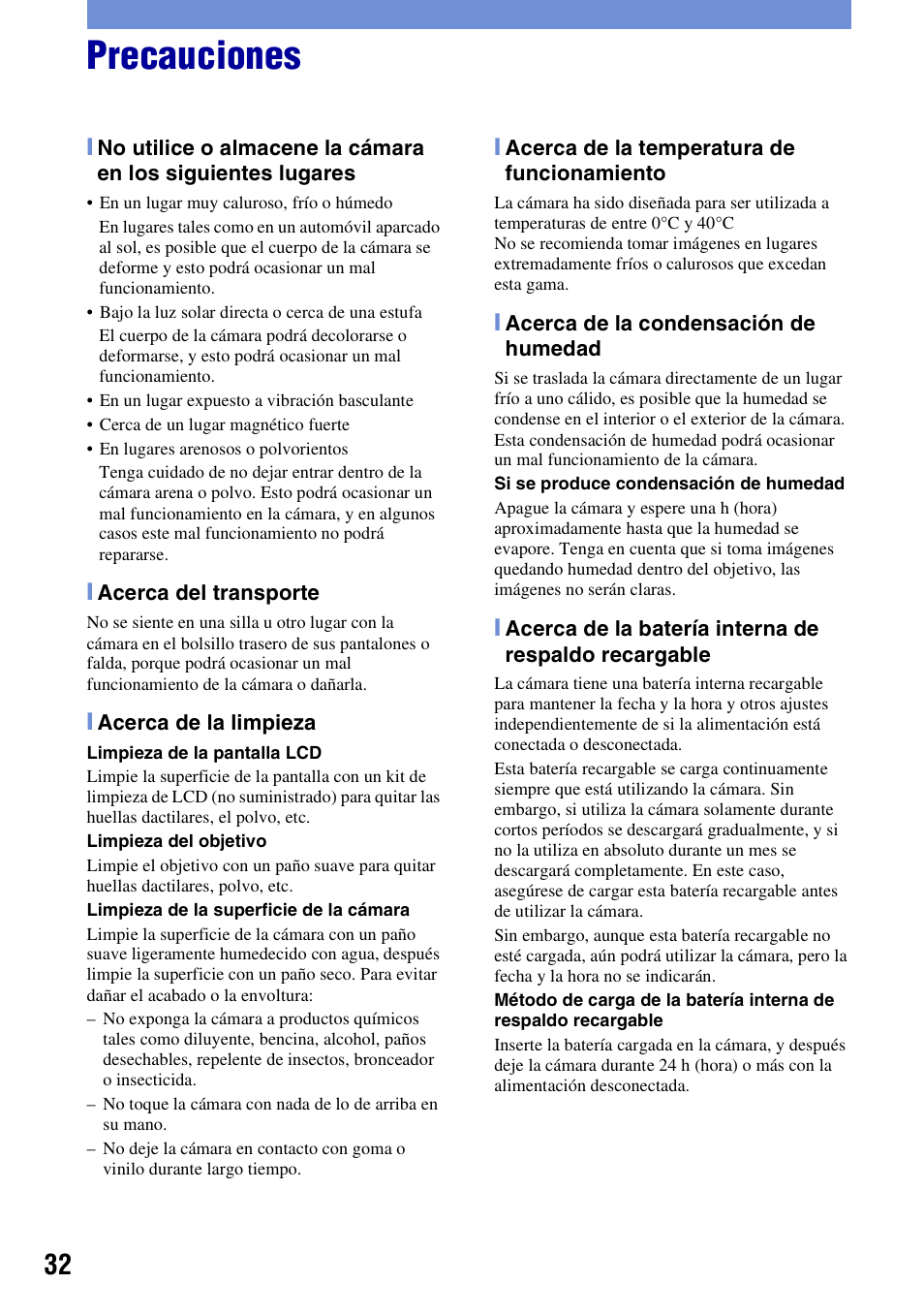 Precauciones | Sony Cyber-shot 3-700-781-61(1) User Manual | Page 68 / 72